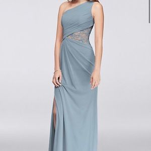 One Shoulder Mesh Dress with Lace Inset